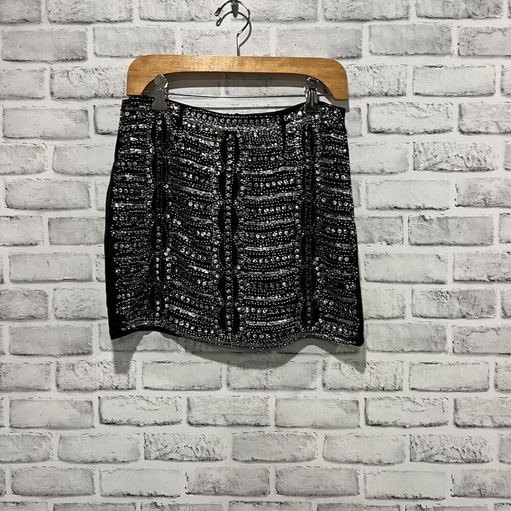 FRANCESCA’S Verty Women's Skirt Beaded Sequin Mini Black Size Medium